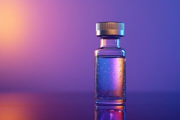 Colorful glass vial with liquid and bubbles