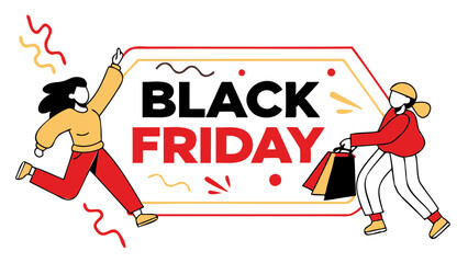 Obraz premium Black Friday sicker red and black typography sale tag banner isolated on transparent background