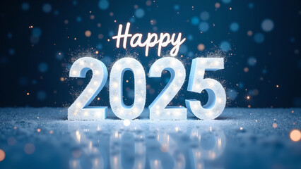 Happy New Year 2025 with lights. Festive celebration concept.