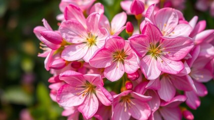 Obraz premium A vibrant and colorful background filled with blush pink flowers and green leaves, blossoms, garden