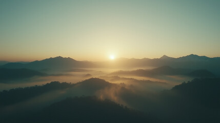 Fototapeta premium Sunlit amazon jungle, drone shot, and mist in the distance, rainforest, canopy, biodiversity, hotspot, nature reserve, ecotourism, adventure travel, conservation, environmental