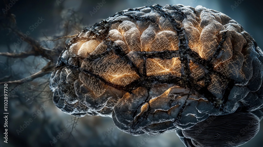 Poster Exploring neural networks brain folds and connections scientific study digital environment artistic perspective mind mapping