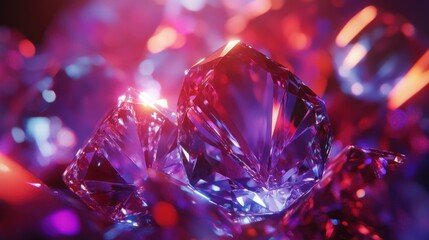 Polished diamond text with a radiant glow, luxury jewel tone palett