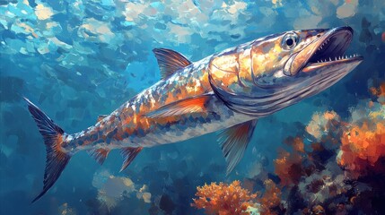 A Striking Painted Image Of A Barracuda Underwater