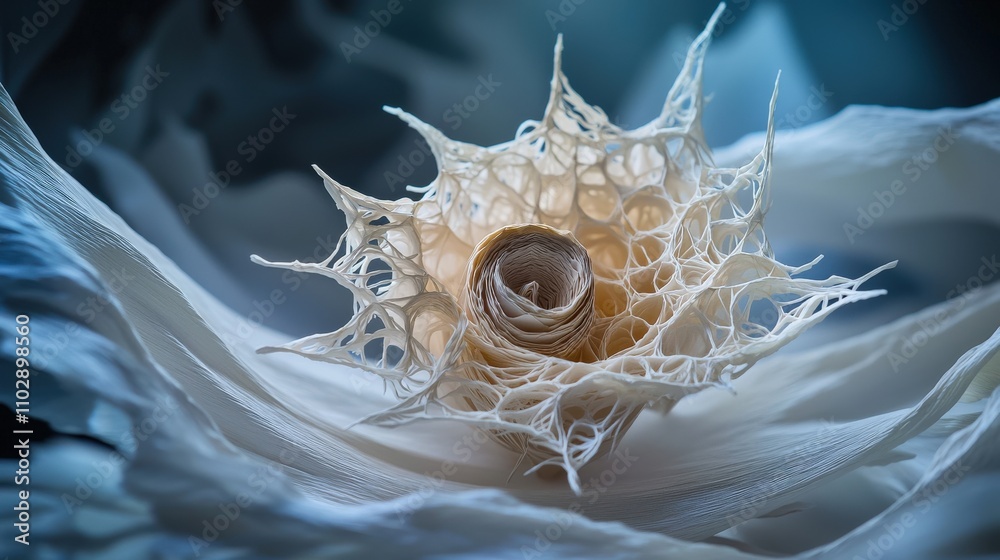 Poster intricate paper sculpture shaped into an enigma studio art creation artistic environment close-up co