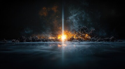 Fototapeta premium Ethereal light burst over cosmic landscape outer space digital art celestial environment wide shot surreal concept
