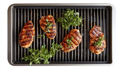 Grilled Chicken Breasts with Fresh Herbs on Barbecue Grill
