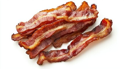 Crispy Bacon Strips on White Background for Culinary Use