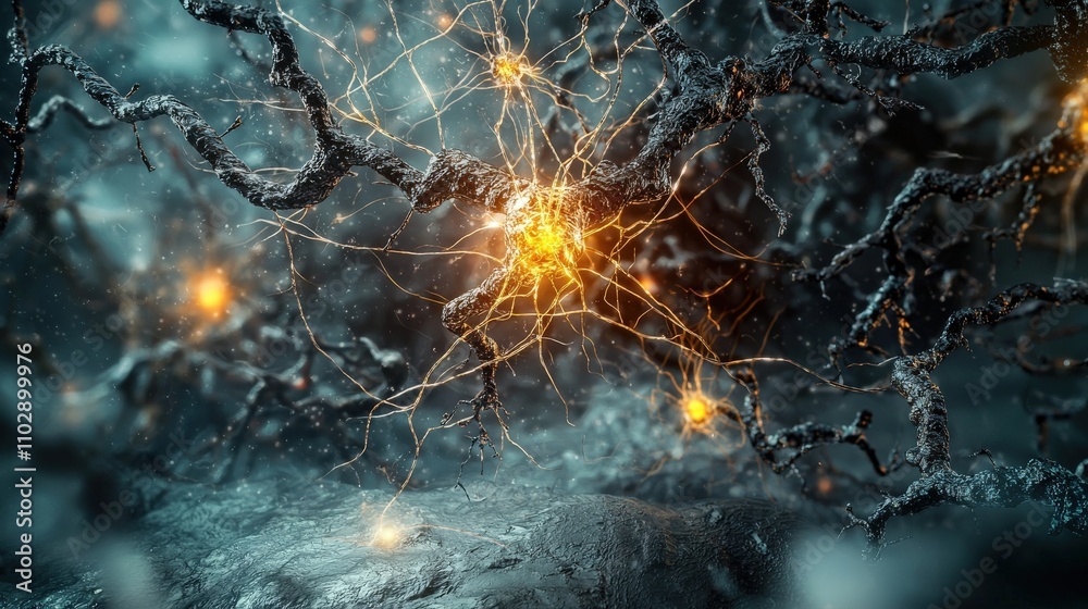 Poster Illuminating neural pathways abstract environment digital art enigmatic atmosphere macro view science and technology imagery