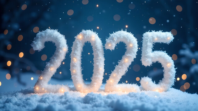 2025 New Year Snow. Concept of winter holidays, celebration, and new beginnings.