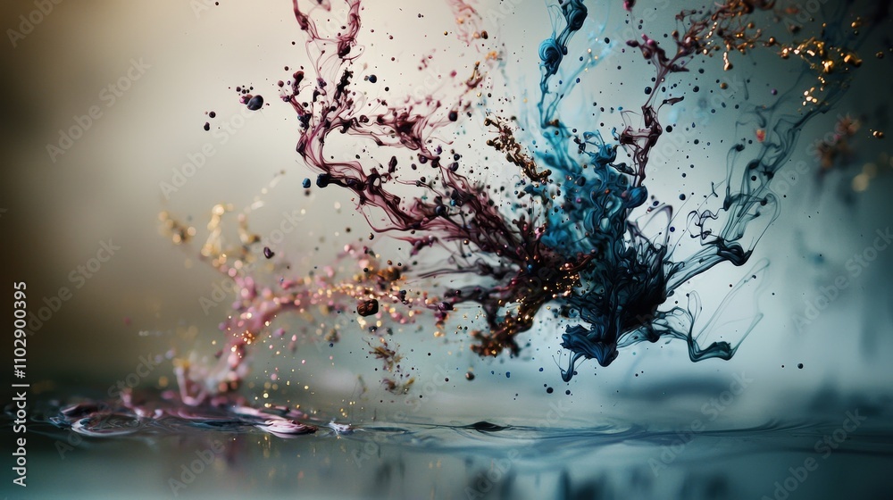 Poster Dynamic ink splattering on page digital art abstract colorful environment close-up creative concept