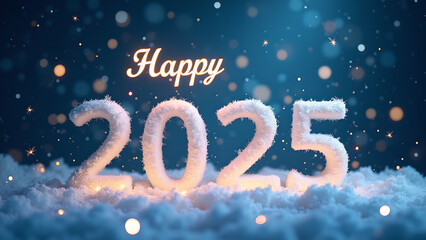Happy New Year 2025 Snow. Concept of celebration, winter, and holidays.