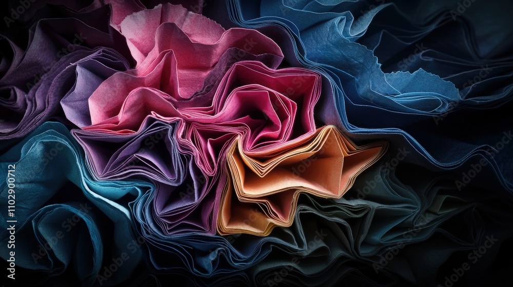 Aufkleber Abstract paper folds creating complex shapes studio photography creative space close-up art and design concept