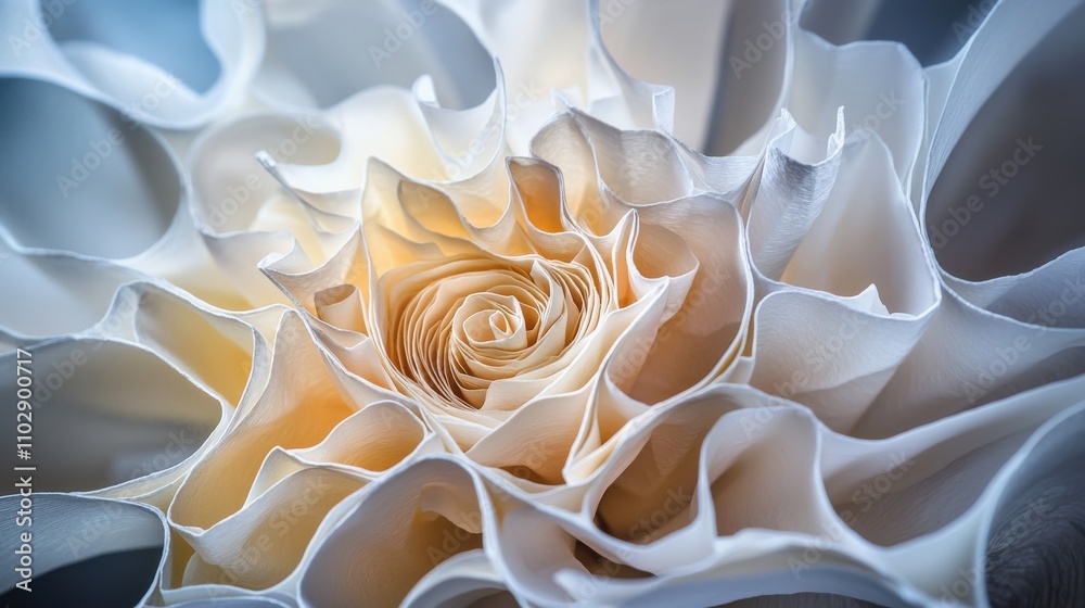 Aufkleber artistic paper folds create complex abstract flower shape studio photography soft lighting close-up 