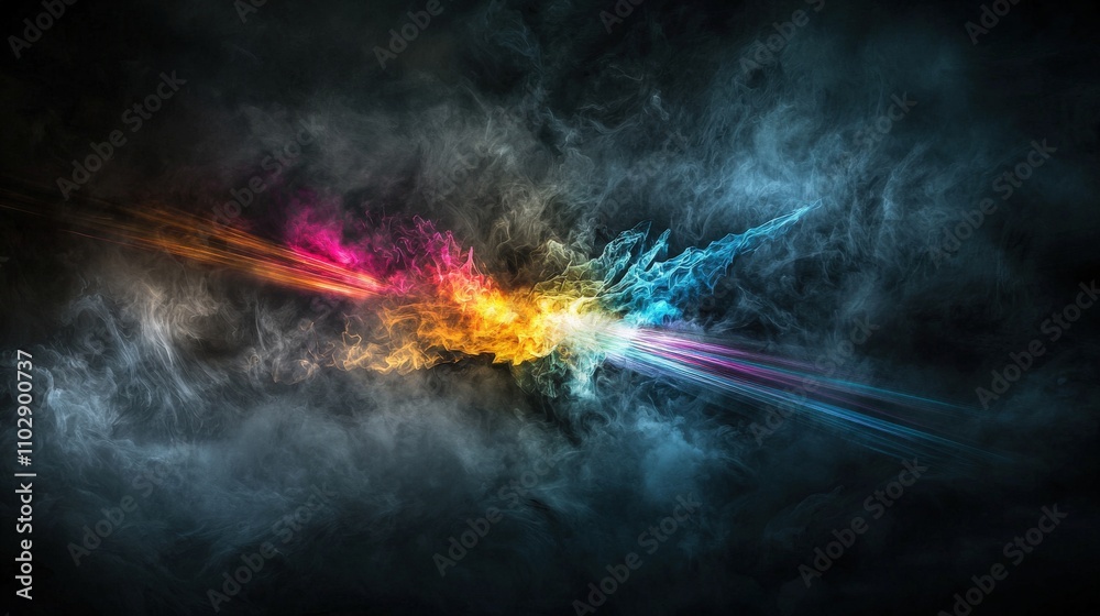 Poster dynamic light streaks illuminate a dark abyss abstract art digital creation vivid colors artistic pe