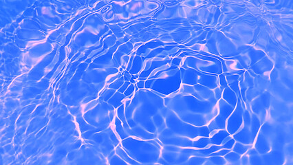 Blue water with ripples on the surface. Defocus blurred transparent blue colored clear calm water surface texture with splashes and bubbles. Water waves with shining pattern texture background.