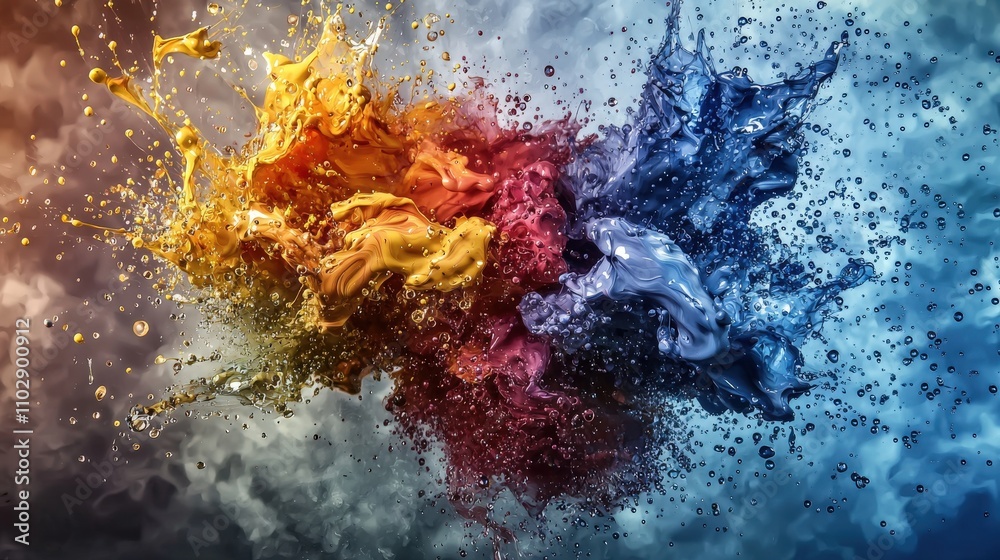 Aufkleber slow-motion paint drops colliding in abstract art studio visual art colorful environment close-up cr