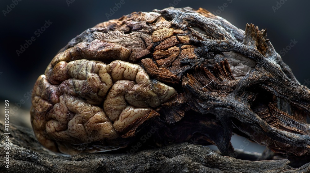 Poster Exploring the intricate folds of the brain artistic representation nature close-up abstract conceptualization