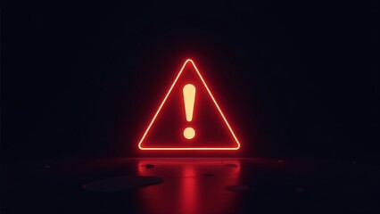 Digital Warning Triangle with Glowing Edges on Dark Background, Cybersecurity Alert Interface