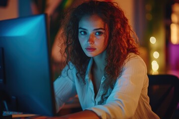 Shot of a young businesswoman working on a computer in an office