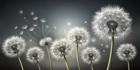 Dandelion Dreams: Black and White Fluffy Seed Illustration for Conceptual Photography