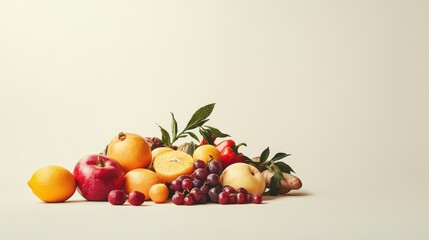 Fresh Assorted Fruits Arranged on Minimalist Background
