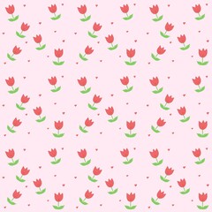 seamless pattern with soft red tulip flowers in pink background
