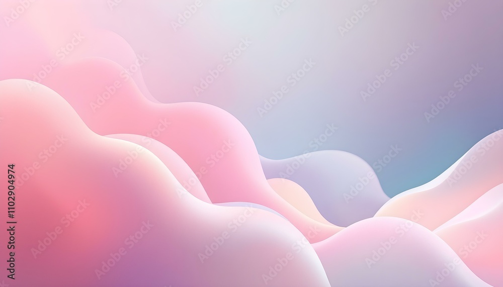 Poster Abstract liquid background with 3d popup composition in pink. Background vibrant abstract color gradients. Abstract background waves. Set of blurred backgrounds with pastel colors wave shapes