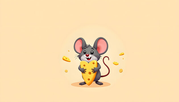 Cartoon mouse with cheese in cheerful style