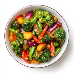 Stir-Fried Mixed Vegetables isolated on white background
