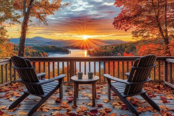Peaceful Morning in Adirondacks with Chairs and Coffee