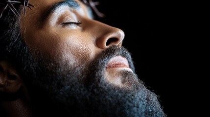 Obraz premium Serene Jesus Christ Portrait Divine Love Peaceful Face Spiritual Religious Art Faith