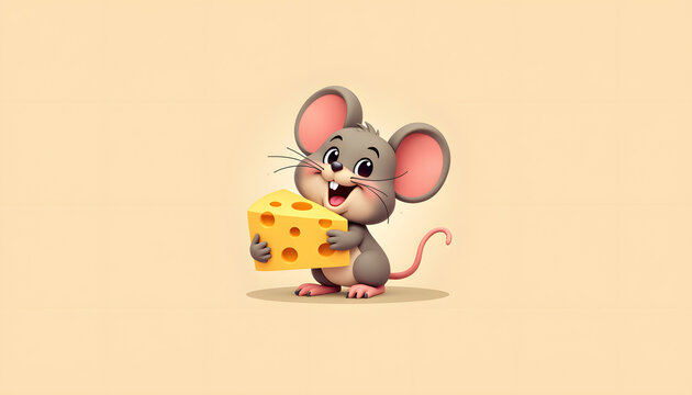 Cartoon mouse with cheese in cheerful style