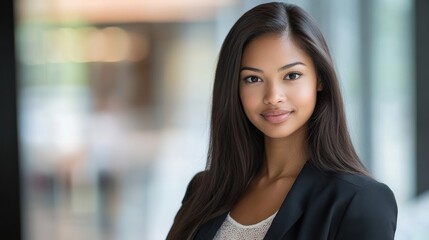 Fototapeta premium Confident Young Professional Woman in Modern Office Setting