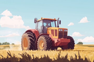 Obraz premium Tractor for farm work modern agricultural transport working in the field modern tractor close-up