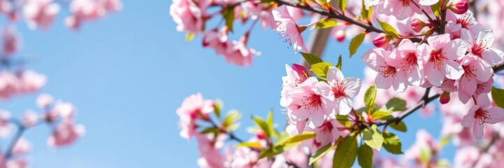 Obraz premium Beautiful cherry blossoms frame against blue sky perfect for spring with ample space for text, beautiful, space for text