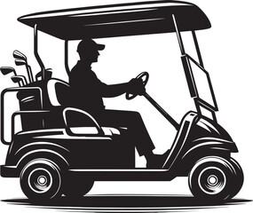 Golf cart vehicle driving silhouette vector illustration isolated on a white background
