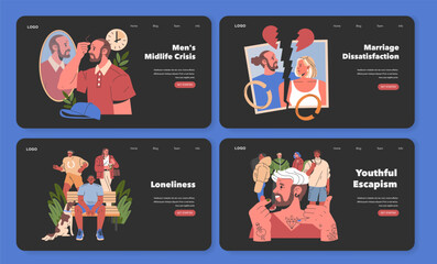 Men Midlife Crisis. Flat Vector Illustration