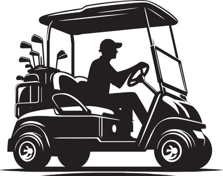 black golf cart with golfer driving clip art preview