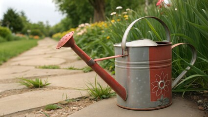 Rustic Watering Can in Garden