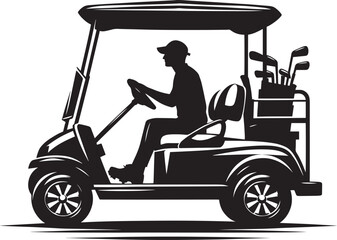 Golf cart vehicle driving silhouette vector illustration isolated on a white background