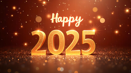 Happy New Year 2025 Gold Glitter Background. Concept of celebration, party, and holiday.