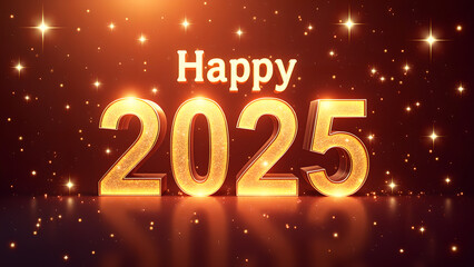 Happy New Year 2025 Gold Numbers. Concept of celebration, holiday, and future.