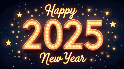 Happy New Year 2025 with glowing lights. Concept of celebration, holiday, and party.