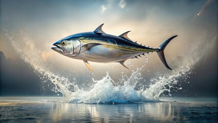Obraz premium Minimalist Tuna Fish Jumping Water Splash - High-Resolution Photo