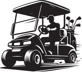 Golf cart vehicle driving silhouette vector illustration isolated on a white background
