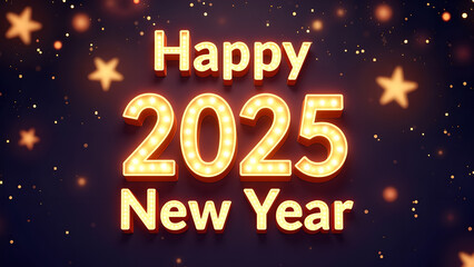 Happy New Year 2025 Celebration. Festive design with golden lights.