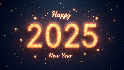 Happy New Year 2025 Glowing Numbers. Concept of celebration, holiday, and future.