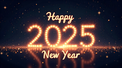 Happy New Year 2025 Glowing Lights Celebration. Concept of Holiday, Festive, and Party.