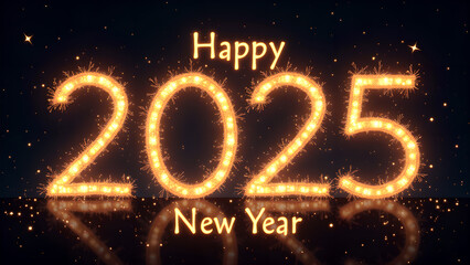 Happy New Year 2025 Sparkler Design. Concept of celebration, party, and holiday.